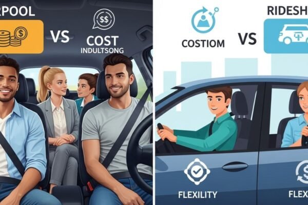 Cost and flexibility comparison between carpooling and rideshare apps