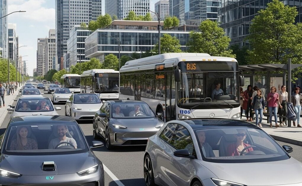 Carpooling and taking public transportation are ways people can commute sustainably