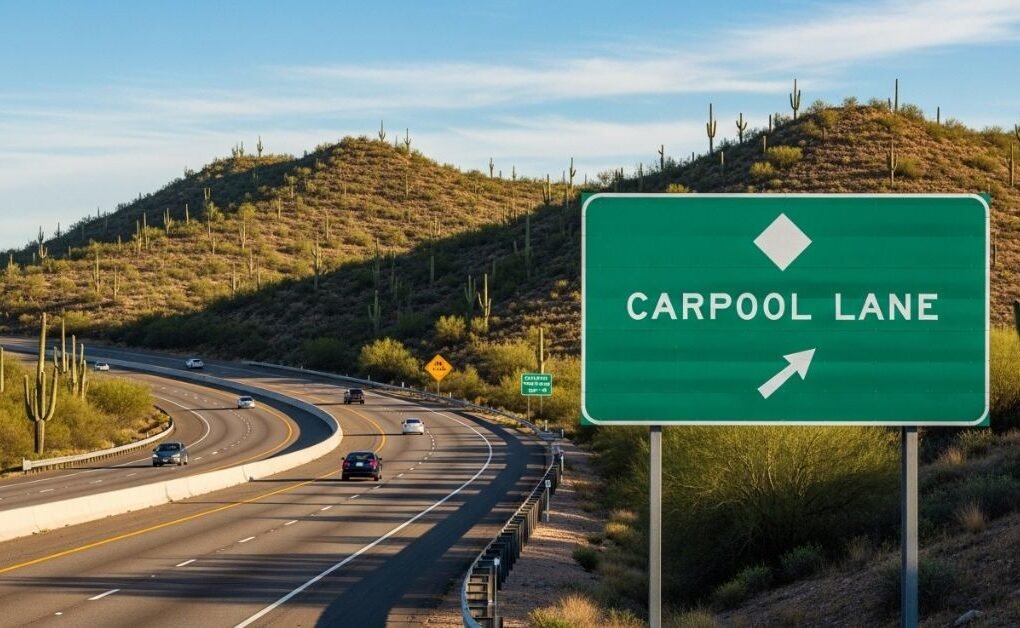 Arizona carpool lane sign on freeway