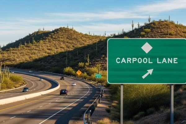 Arizona carpool lane sign on freeway