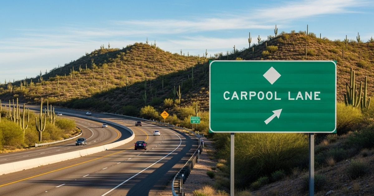 Arizona carpool lane sign on freeway