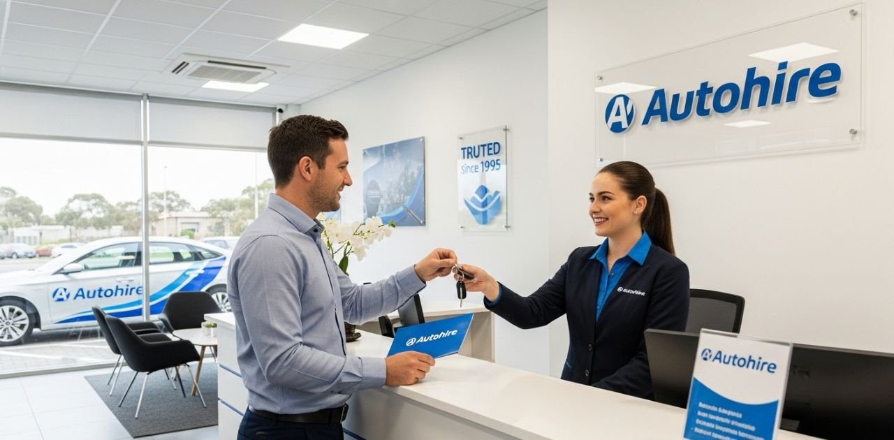 Autohire car rental services with customer receiving keys