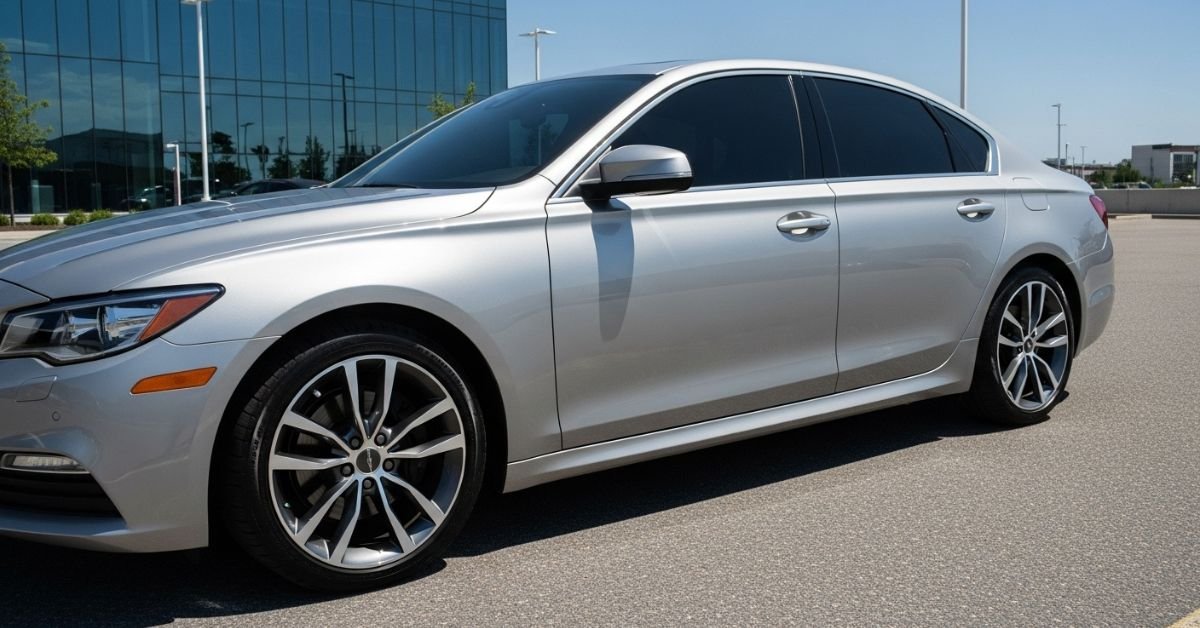 Mechanic applying car window tint