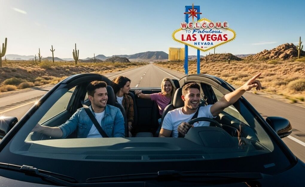 Friends carpooling to Las Vegas