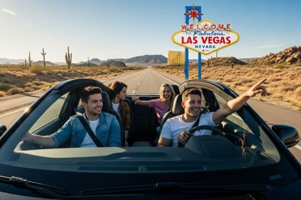 Friends carpooling to Las Vegas