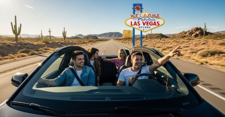 Friends carpooling to Las Vegas