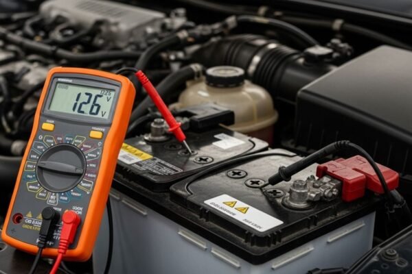 Checking car battery voltage with a multimeter