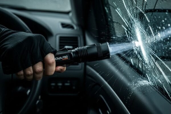 nova p90 flashlight break car window