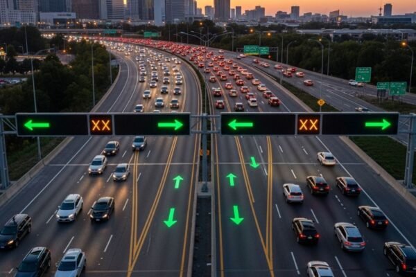 Reversible lane traffic system with digital signs